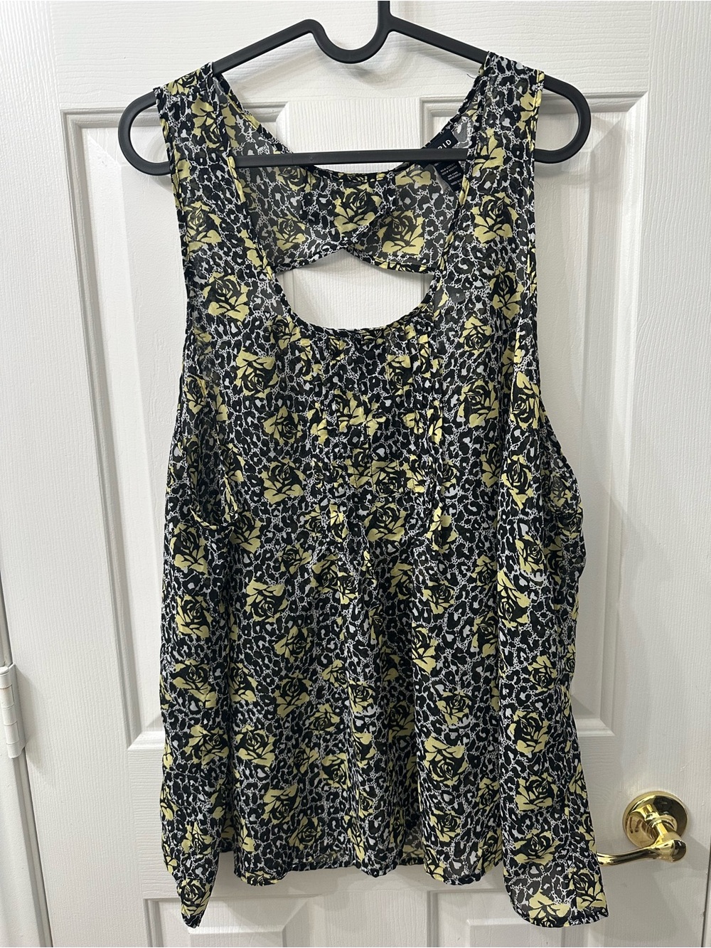 Torrid Sleeveless Top Black Yellow White Floral Cutout Tank Sheer 3X